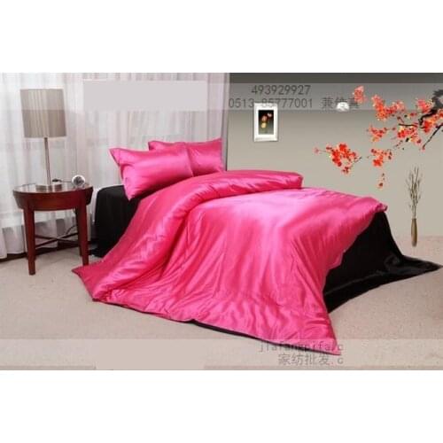 Hot Pink black natural mulberry silk bedding set solid king size queen sets duvet cover bed sheet bedspread