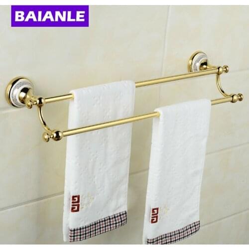 Creative Wall Mounted Double Towel Bars Brass & Ceramics Bathroom Bath Towel Rods