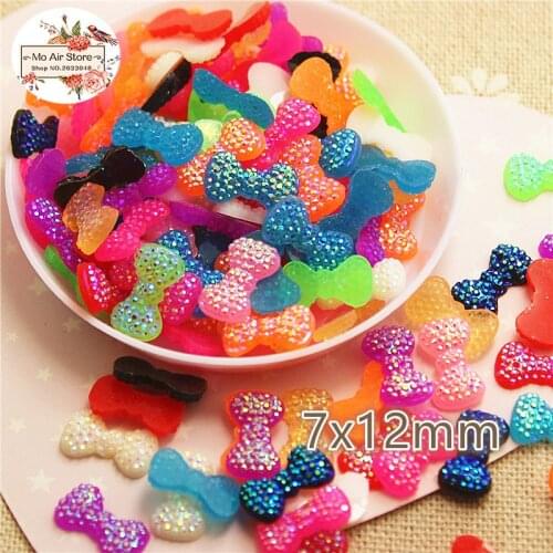 100pcs AB color shiny small bowknot Resin Flat back Cabochon Art Supply Decoration Charm Craft DIY 7x12mm