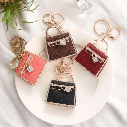Mini Handbags Key Chains Creativity 2020 Hand Bag Designer Keychain PU Leather Rhinestone Bag Pendant Key Ring