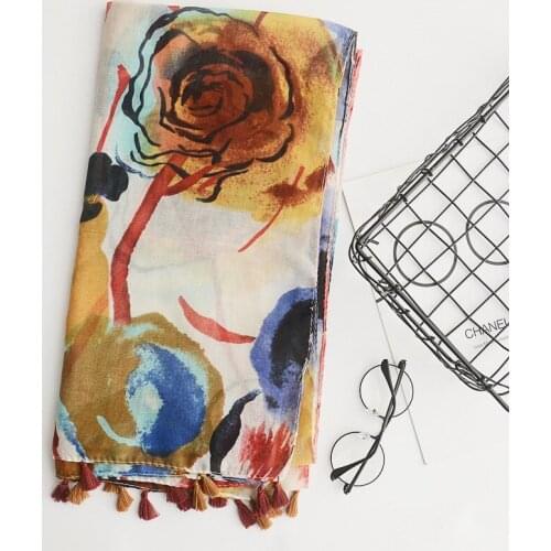 Fashion spring summer rose printing viscose scarf fringer Fashion Wraps Shawls Summer Beach Hijab W137