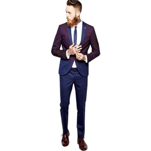 ANNIEBRITNEY 2 Piece Men Slim Fit Formal Suit With Pants 2020 New Groom Wedding Tuxedo Purple Navy Prom Wedding Skinny Men Suit