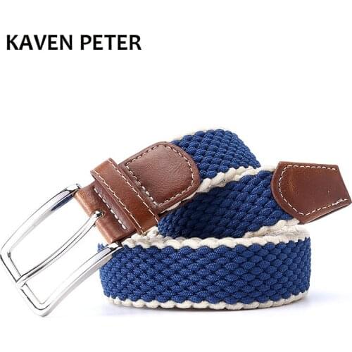 Mens Fabric Leather Elastic Woven Stretch Belt 1-3/8" Wide New Elastic Canvas Belt Men Casual Elastic Strap Silver Buckle