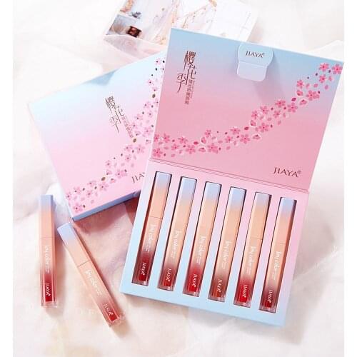 Sakura Mirror Lip Gaze Makeup Lipstick Set 6pcs/set Non-Stick Cup Waterproof Matte Lipstick Moisturizing Lip Makeup Gift TSLM