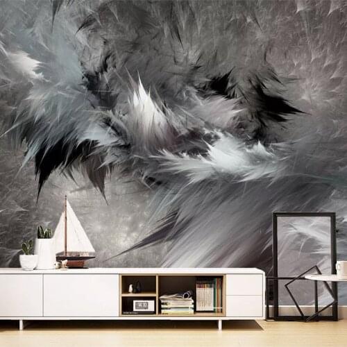Custom Mural 3D Abstract Art Black And White Feather Wall Painting Living Room Bedroom Fashion Creative Wallpapers