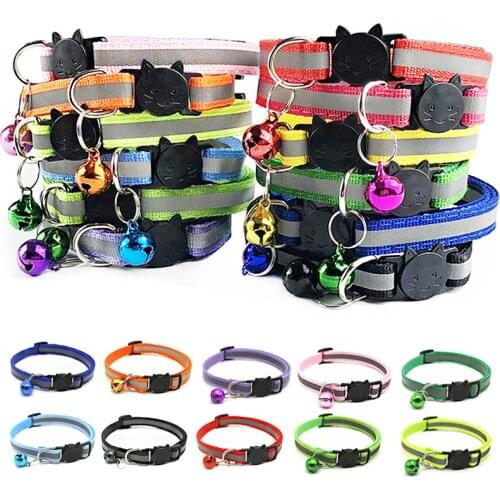 3M Reflective Nylon Cat Collar With Bell Safety Adjustable Breakaway Cat Collar Puppy Dog Collar For Small Pets Cat Necklace