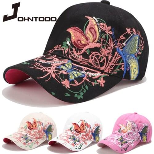 2021 New Multicolor Baseball Caps Butterflies and Flowers Embroidery Summer and Fall Caps Fashion Women Baseball Hat Wholesale