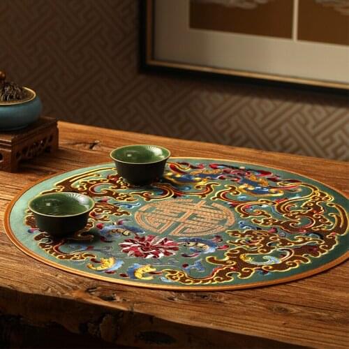New Chinese style embroidery table cloth mat Chinese style household vase mat ashtray mat antiskid tea table cup mat