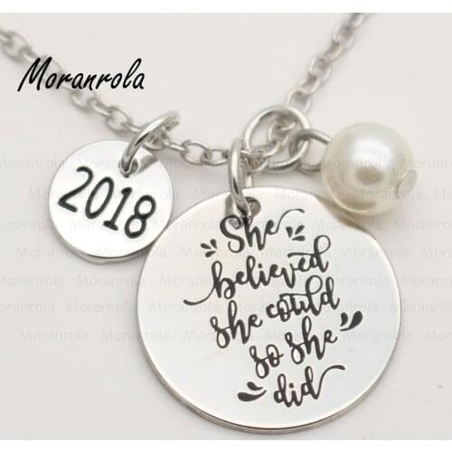 New arrive "She Believed She Could So She Did"Necklace &keychain Silver Girl Woman Christmas Present 2018 Graduation Gift