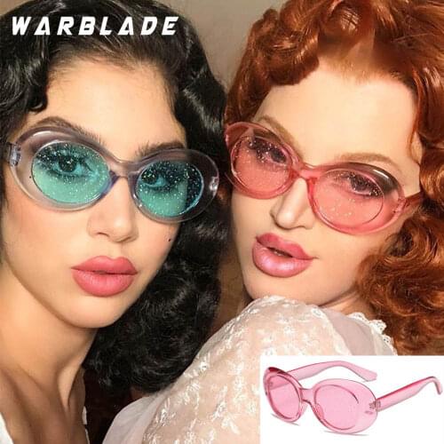 New Oval Sunglasses Women Shiny Lenses Red Yellow Pink Purple Clear Frame Cool Fashion Ladies Glitter Transparent Sexy Shades