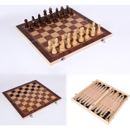 New Design 3 in 1 Foldable Wooden International Chess Set Board 3 in 1 Travel Games Chess Backgammon Draughts Entertainment