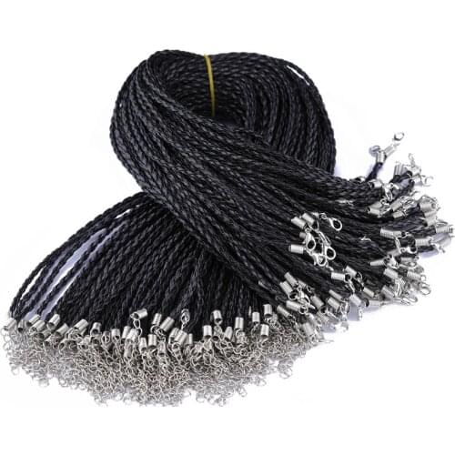 JUYA DIY Jewelry Making Accessories 10pcs/lot High Quality Braided Black 45cm Adjustable Leather Rope For Pendant Necklace Chain