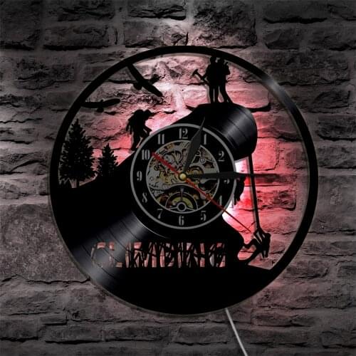 Climbing Mountain LED Backlight Light Vinyl Record Wall Clock Hiking Climbing LED Hanging Lamp For Climber Lover Gift