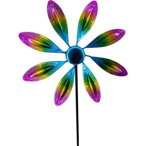 Rainbow Windmills Pinwheel Revolving Car Garden Decoration Iron Multi Color Outdoor Waterproof Height 66cm Rust-Proof Wreath