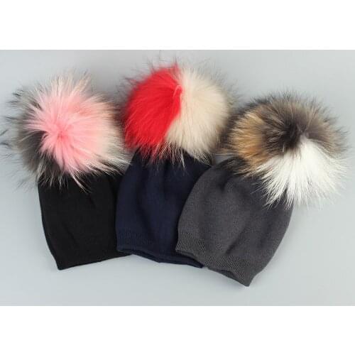 Multicolor 3 Tone Colors Pompom Newborn Baby Caps Winter Kids Beanie Hat Real Pompom Knitted Cotton Slouchy Beanies Grils Boys