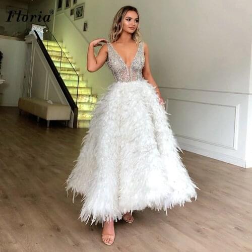 Luxury White Cocktail Dresses V-Neck Sexy Prom Dresses For Women Party Night Tea-Length Celebrity Dresses Vestidos De Cocktail