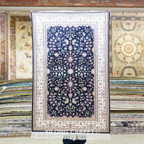 YILONG 2.5'x4' Handmade Silk Carpet All-Over Flower Oriental Area Rug (HF179B)