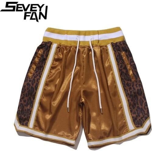 SEVEYFAN Embroidery Mesh Leopard Summer Shorts Mens Fashion Champagne Knee Length Pants Hip Hop Oversize Basketball Trousers