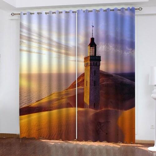 Curtains Sea island lighthouse Luxury Blackout 3D Curtains For Living Room office Bedroom Custom Curtains