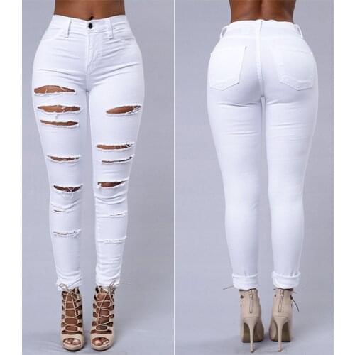 Echoine Wonen Ripped Hollow Out Sexy Bodycon Pencil Pants