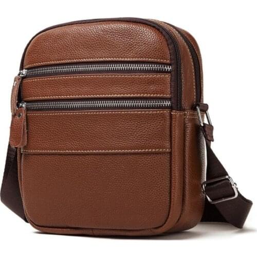 Casual Men Shouder Bag 100% Genuine Leather Male Messenger Bag Men`s Crossbody Bag Fashion Business Men`s Bag Ipad Mini cat fit