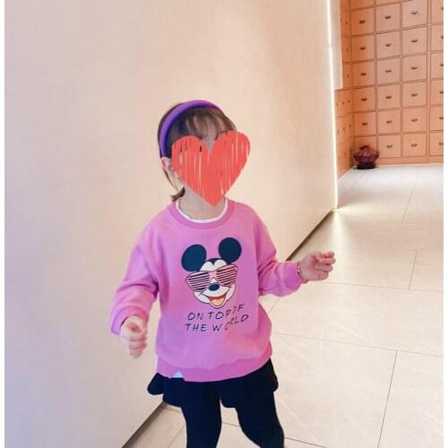 Disney Mickey Pink Loose sweater Long Sleeve Tops Pullover Streetwear Childrens Sweater Cotton Girls Sweatshirt