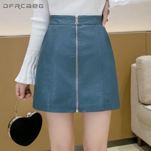 Black High Waist Faux Leather Zipper Mini Skirt Women 2021 Autumn Winter Trend Fashion Lady A-Line PU Skirts Short