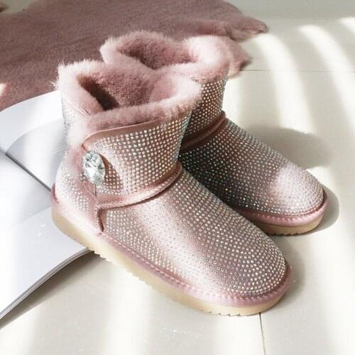 Women shoes Natural fur boots snowy boots womens Short boots diamond shiny sequins thick wool warm Winter boots