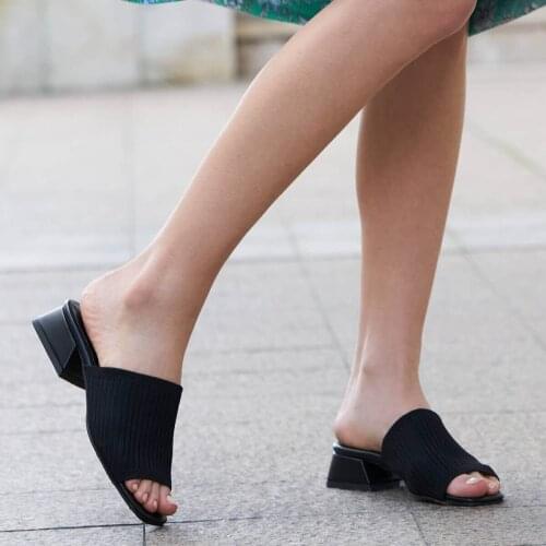 Mio Gusto Brand KAREN, Knitware Textile, Black / Tan / Beige/Green, 3Cm Low-heel, New Fashion Women 's Slippers Mules