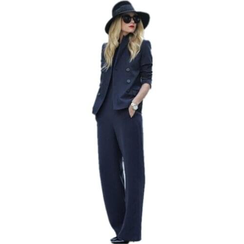 Navy 2 piece set women blazer set ladies pant suits female business suit office uniform style female trouser suits custom