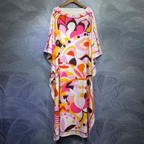 Seifrmann Women Summer Autumn Fashion Runway Long Dress Loose Dot Floral Print Batwing Sleeve Ladies Loose Dresses vestidos 2021