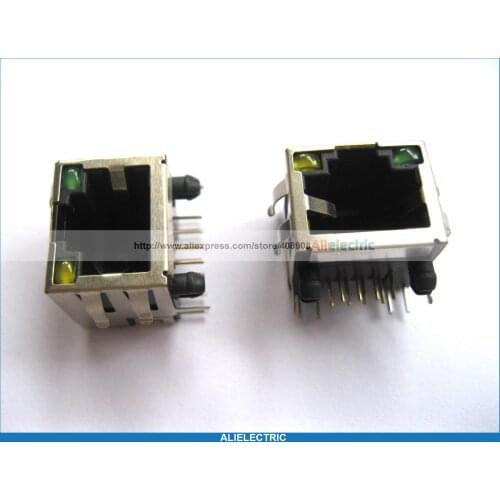 100 Pcs RJ45 Modular Network PCB Jack 56 8P with LED Lamp