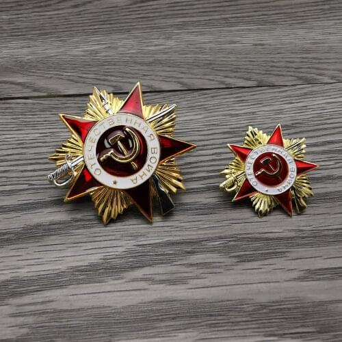 2pcs/lot Russia Red Star Metal USSR CCCP Medal Soviet 1st Order of Patriotic War Badge
