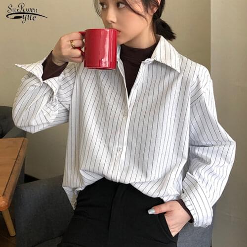 2020 Autumn Plus Size Women Striped Shirt Casual Long Sleeve Cardigan Loose Blouse Female Ladies Tops Blusas Mujer De Moda 11097