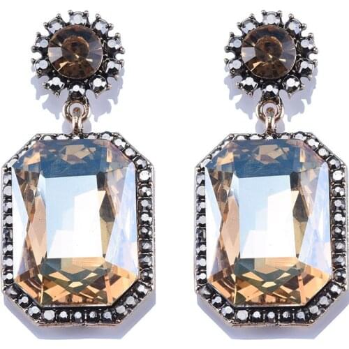 2020 ZA Fashion Geometric Statement Drop Earrings Jewelry Women Luxury Square Glass Earrings Female Indian Long Hanging Earrings