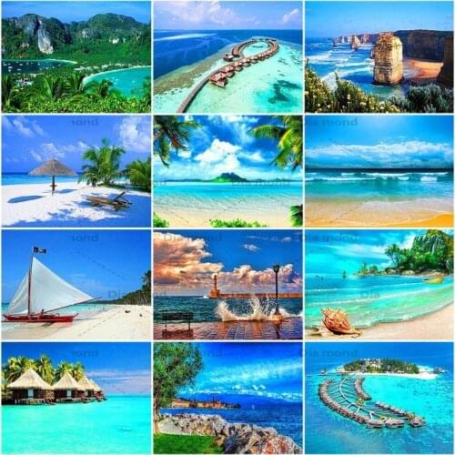 5D DIY Diamond Painting Sea Beach Full Square Rhinestone Embroidery Seaside Scenery Cross Stitch Mosaic Home Decoration