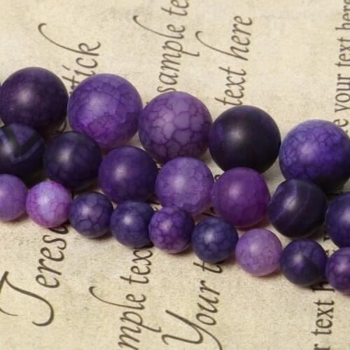 Natural Purple Frost Cracked Agates Stone Matte Fire Dragon Veins Onyx Loose Spacer Beads For Jewelry Making DIY Bracelet Charms