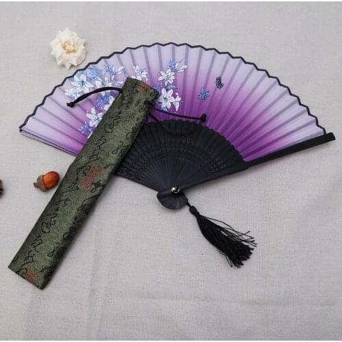 Chinese Calligraphy Style Decorative Folding Hand Fan Bag Dustproof Holder Protector Pouch Case Cover Gifts