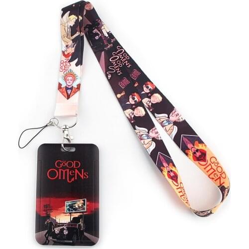 ER656 TV Show Good Omens Fashion Lanyards ID Badge Holder Bus Pass Case Cover Slip Bank Credit Card Holder Strap Cardholder
