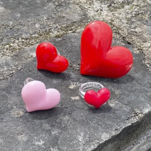 European and American Jewelry Resin Love Heart Ring Candy Color Peach Heart Ring Exquisite All-match Trend Jewelry