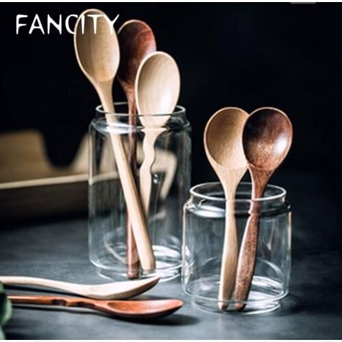 FANCITY Japanese style wooden spoon long handle wooden spoon rice porridge small soup spoon household children porridge spoon