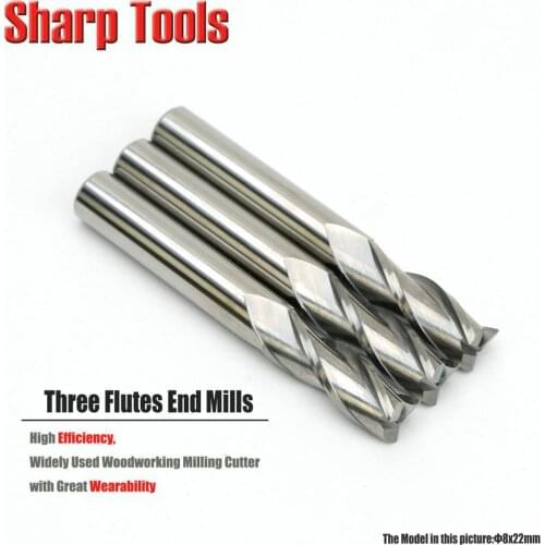NEW 5pcs 8x22mm 3 Flutes Tungsten Steel Carbide Router Cutters, Easy Cutting Milling Carving Acrylic, MDF, Hardwood, PVC