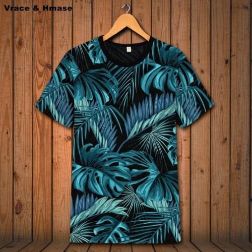 Thai style coconut leaves exquisite 3D printing short-sleeved t shirt Summer 2018 high-quality soft breathable t shirt men S-6XL