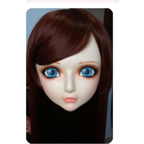 GL038) Women/Girl Sweet Resin Half Head Kigurumi BJD Mask Cosplay Japanese Anime Lifelike Lolita Mask Crossdressing Sex Doll