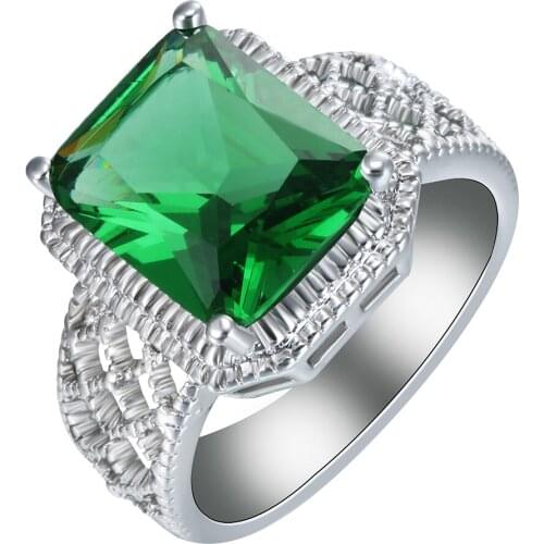 Hainon New Square Green Cubic Zircon Silver Color Ring Hot Sale Wedding Engagement Gift Ring for Women Men Luxury Rings Jewelry
