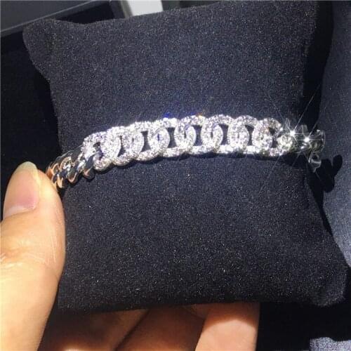 Hiphop Chain bracelet Pave setting cubic zirconia White Gold Filled Statement Party Anniversary for women men Rock Jewelry