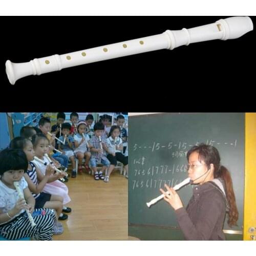 White Plastics Instrument 6 Holes Musical Soprano Recorder Flute Long