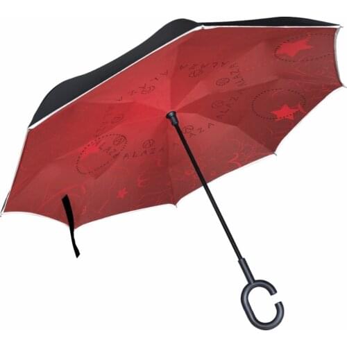 Red Color Windproof Reverse Umbrella Double Layer Long Shank Inverted Creative Luxury Customized Rain Protection Travel Size