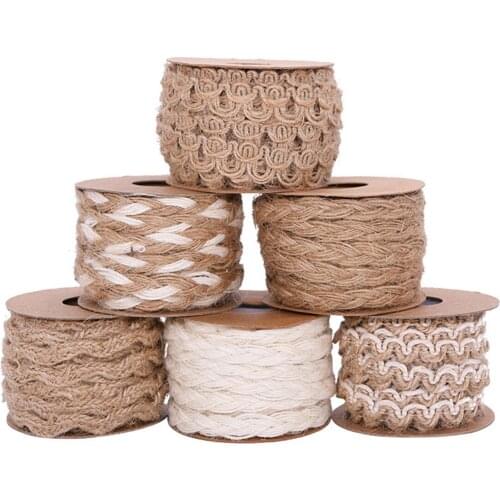 5M Natural Vintage Burlap Lace Braided String Christmas Party Handwork Gift Wrapping DIY White Jute Ribbon Home Wedding Decor