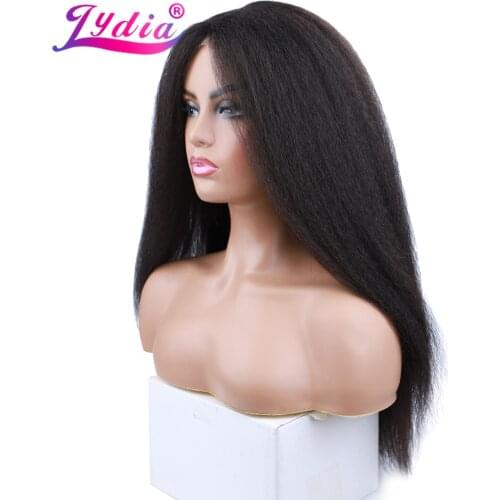 Lydia Long Kinky Straight Synthetic Wigs for Women Black Heat Resistant Fiber Natural Looking Daily&Party Wig 20 Inch Free Side